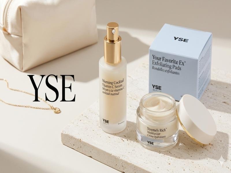 YSE Beauty Skincare Brand Premium Exfoliating Pads Vitamin C Serum Luxury Skin Care Essentials.
